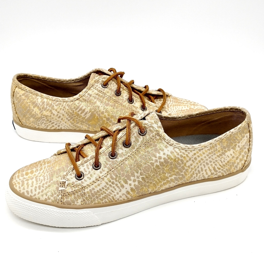 Sperry Seacoast Python Print Sneakers Gold 9 - image 1